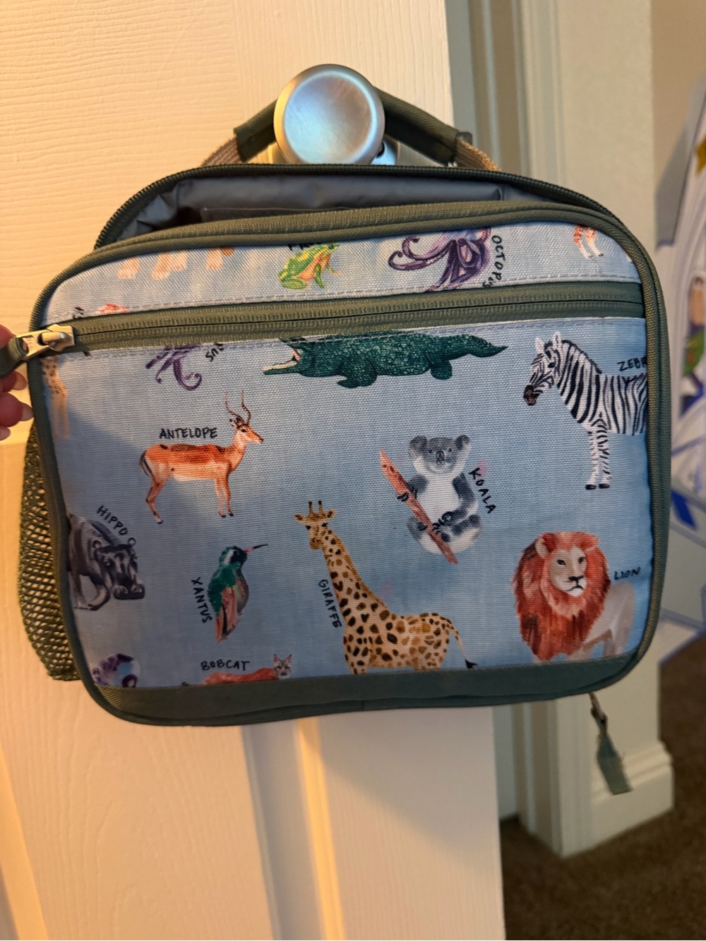 Pottery Barn Kids Animal Print Lunch Bag - Light Blue & Green Trim